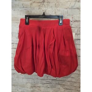 A New Day M Women's Mini Skirt Red Bubble Hem Pockets Preppy Party Lined Sateen